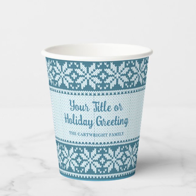 Snowflake Blue Nordic Sweater Personalized Paper Cups (Front)