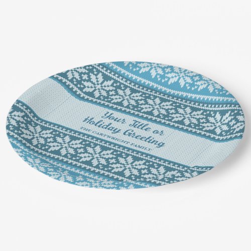 Snowflake Blue Nordic Sweater Personalized Paper Plates