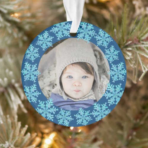 Snowflake Blue Opal 2 Sided Photo Grandparents Ornament