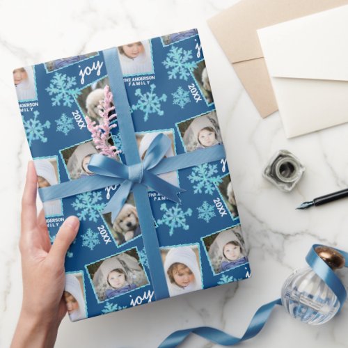 Snowflake Blue Opal Elegant Christmas 3 Photo Wrapping Paper