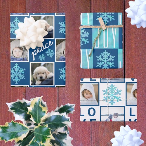 Snowflake Blue Opal Peace Joy Love 4 Photo Wrapping Paper Sheets