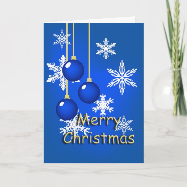 Snowflake Blue Ornaments Christmas Card (Front)