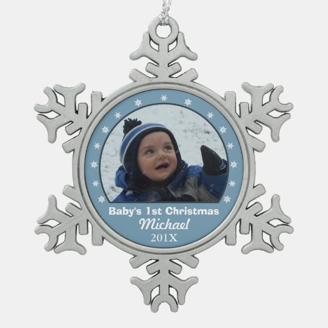 Snowflake Blue Photo Ornament (Front)