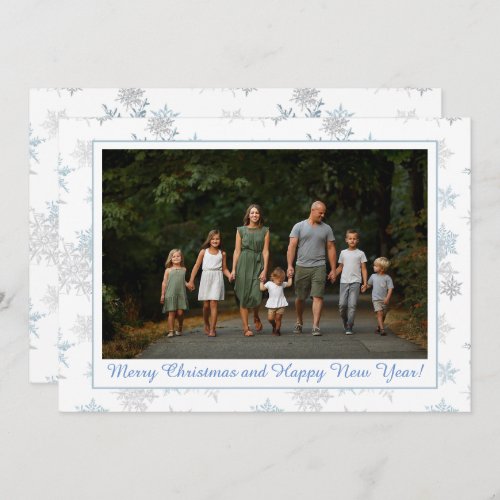 Snowflake Blue Silver Gray Winter Wonderland Photo Holiday Card