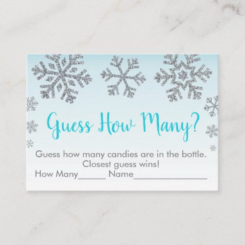 Snowflake Blue  Silver Guess How Many Shower Game Place Card