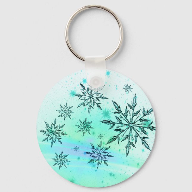 Snowflake blue teal green swirl winterkeychain keychain (Front)