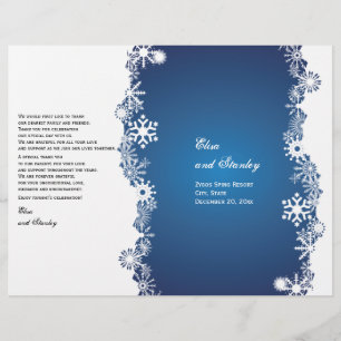Snowflake blue white wedding folded program