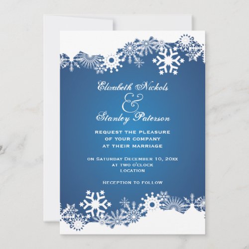 Snowflake blue white winter wedding invitation personalized announcement