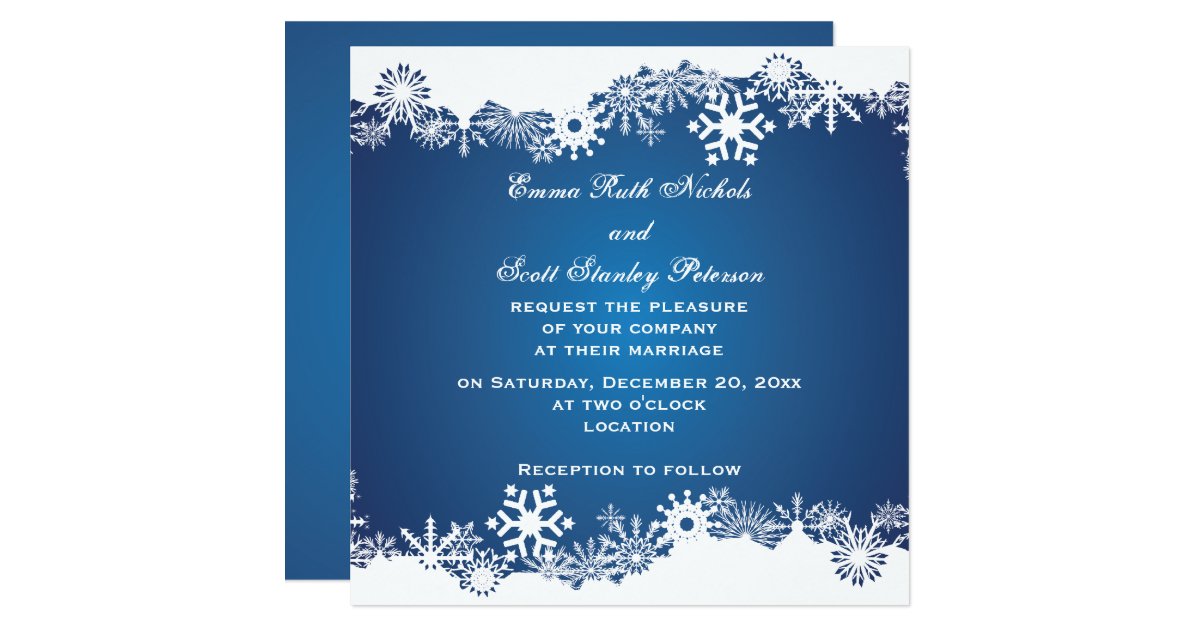 Snowflake blue white winter wedding invitation | Zazzle