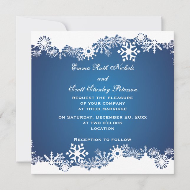 Snowflake blue white winter wedding invitation (Front)