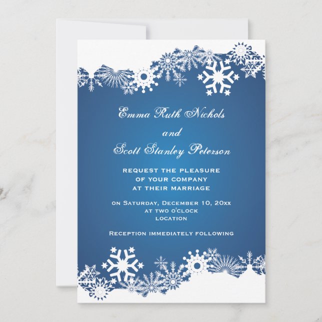 Snowflake blue white winter wedding invitation (Front)