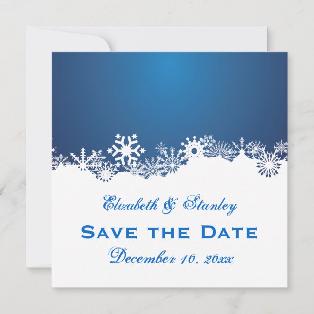 Snowflake blue white winter wedding Save the Date (Front)