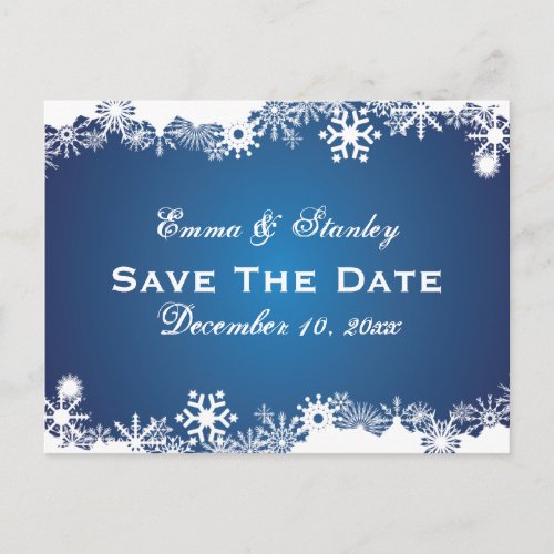 Snowflake blue white winter wedding Save the Date Announcement Postcard