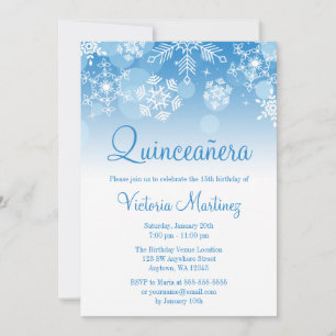 Snowflake Blue White Winter Wonderland Quinceanera Invitation