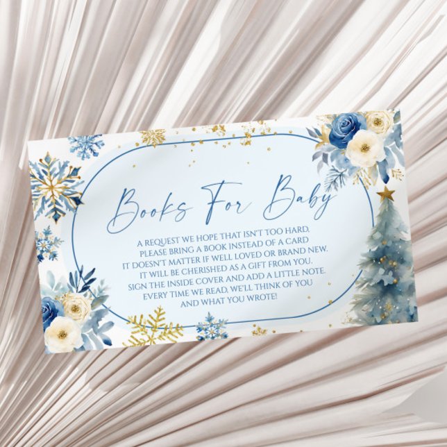 Snowflake Blue Winter Baby Shower Books For Baby Enclosure Card (Creator Uploaded)