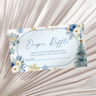 Snowflake Blue Winter Baby Shower Diaper Raffle Enclosure Card