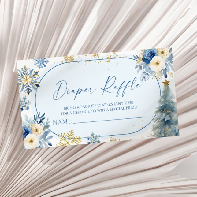 Snowflake Blue Winter Baby Shower Diaper Raffle Enclosure Card (Creator Uploaded)
