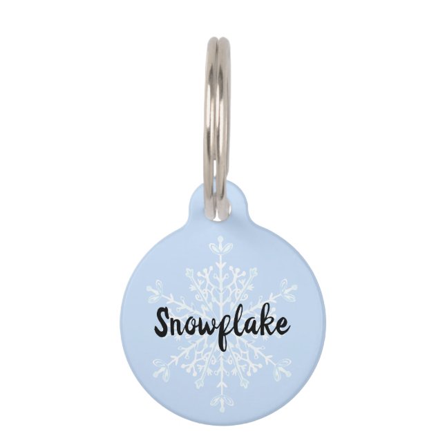 Snowflake blue winter name pet ID tag (Front)