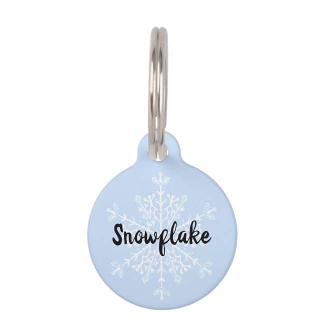 Snowflake blue winter name pet ID tag