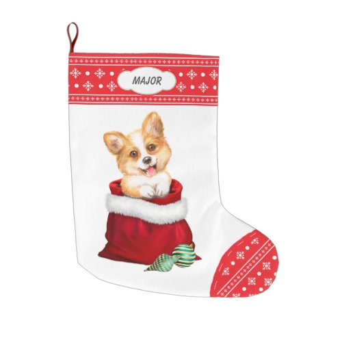 Snowflake Border Corgi Dog Gift Surprise Large Christmas Stocking