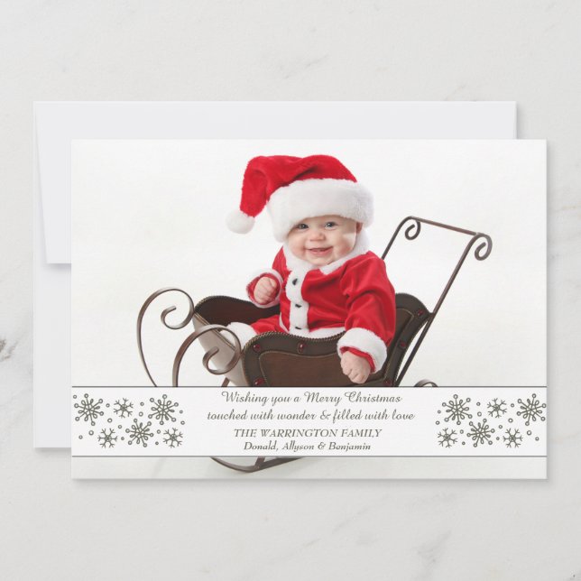 Snowflake Border Photo Holiday Card (Front)