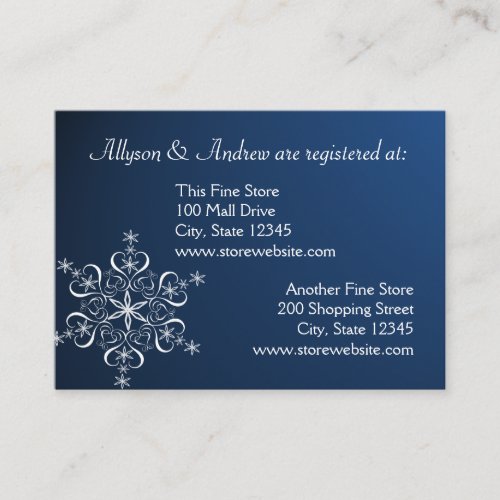 Snowflake Bridal Registry Card Dark Blue Business Card