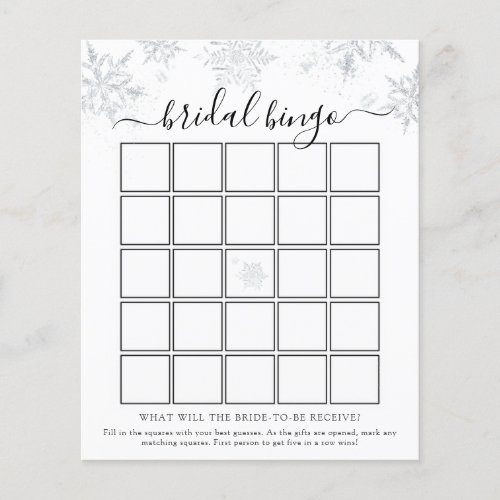 Snowflake Bridal Shower Bingo Game Card