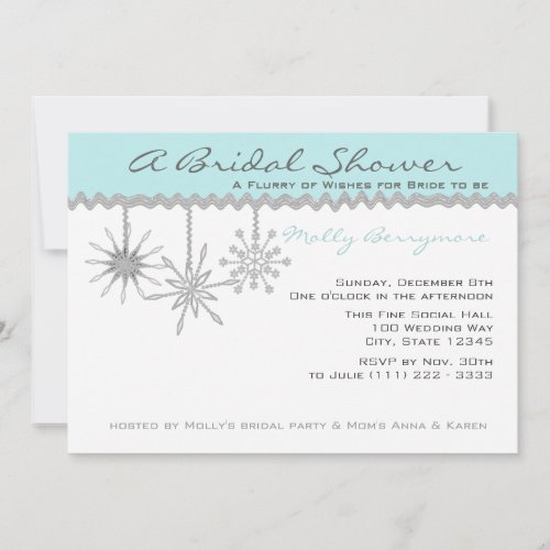 Snowflake Bridal Shower Ice Blue Personalized Invitations