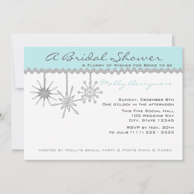 Snowflake Bridal Shower Ice Blue Invitation (Front)