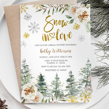 Snowflake Bridal Shower Snow In Love Winter Rose Invitation by HappyPartyStudio at Zazzle