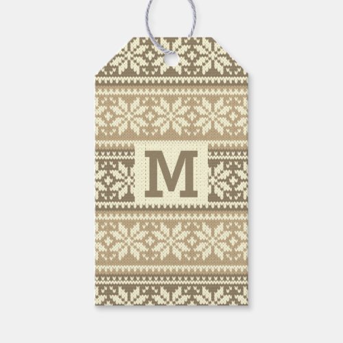 Snowflake Brown Nordic Faux Knit Sweater Monogram Gift Tags