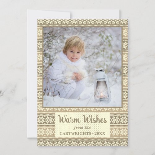 Snowflake Brown Nordic Sweater Photo Warm Wishes Holiday Card