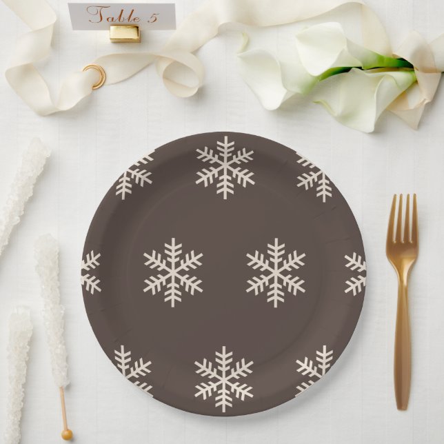 Snowflake Brown Paper Plates (Wedding)