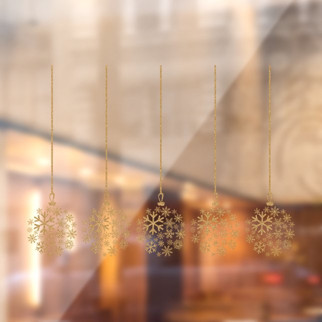 Snowflake bulbs gold_ pack of five window cling (Sheet 2)