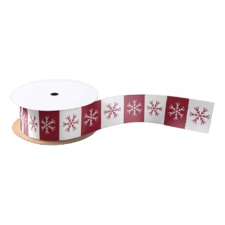 Snowflake Burgundy White Stripe Christmas Pattern Satin Ribbon