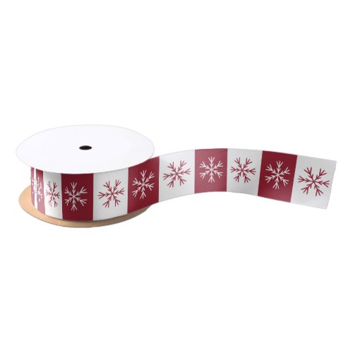 Snowflake Burgundy White Stripe Christmas Pattern Satin Ribbon
