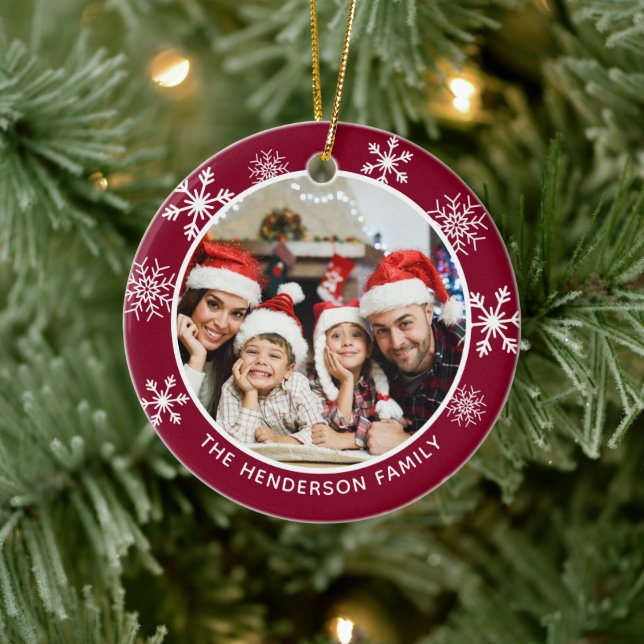 Snowflake Burgundy Wonderful Time of the Year Ceramic Ornament (Tree)