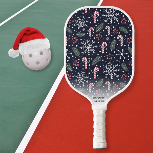 Snowflake Candy Cane Winter Holidays Custom Text Pickleball Paddle