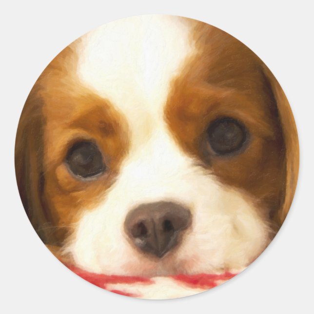 Snowflake Cavalier King Charles Spaniel Classic Round Sticker (Front)