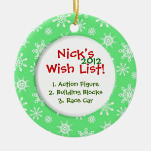 Snowflake Child's Wish List Ceramic Ornament