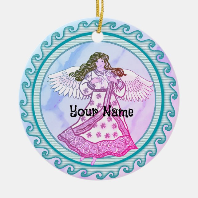 Snowflake Christian angel  Ceramic Ornament (Front)