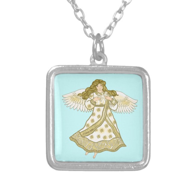 Snowflake Christian angel  Silver Plated Necklace (Front)