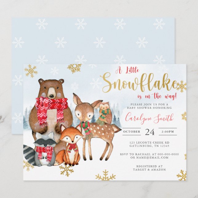 Snowflake Christmas baby shower invitation (Front/Back)