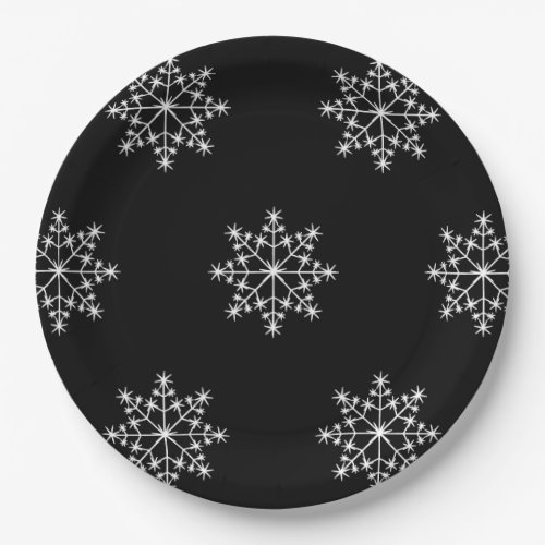 Snowflake Christmas Black White Design Holiday Paper Plates