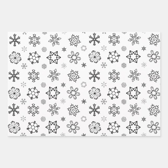 Snowflake Christmas [Black White Grey] Wrapping Pa Paper Sheets (Front)