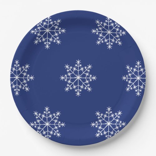 Snowflake Christmas Blue Design Xmas Holiday Paper Plates