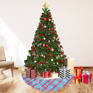 Snowflake Christmas Blue Winter Plaid Brushed Polyester Tree Skirt