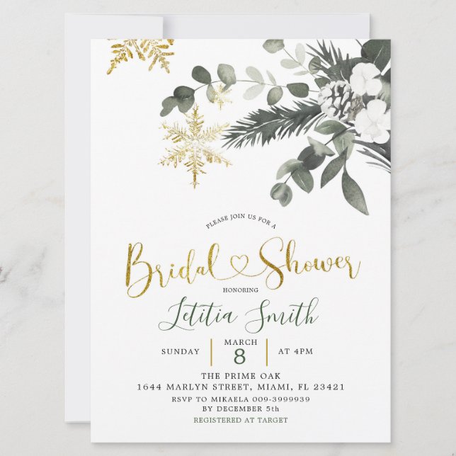 Snowflake Christmas Bridal Shower Invitation (Front)