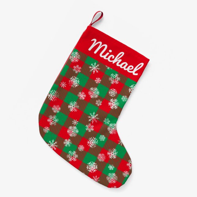 Snowflake Christmas Buffalo Plaid Small Christmas Stocking (Front (Hanging))