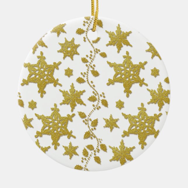 Snowflake Christmas elegant holly Ceramic Ornament (Front)